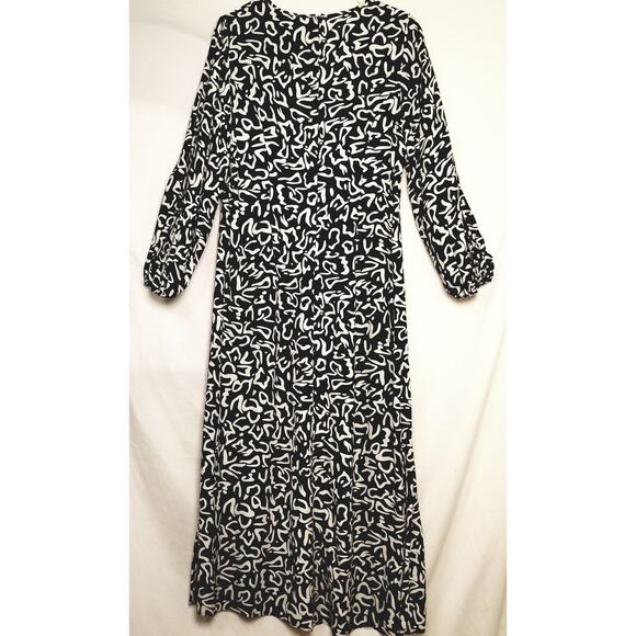 Zara Career Viscose Dress Black & White Maxi Length Balloon Sleeves SZ L - Picture 6 of 10